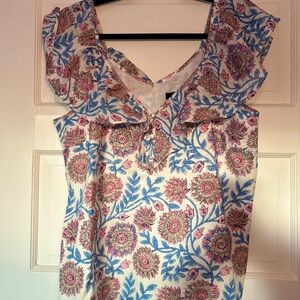 J Crew - Floral block print Ruffle Sleeve Top